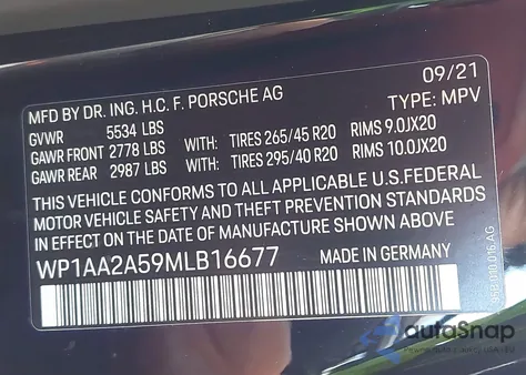 2021 Porsche Macan from USA, damaged, VIN WP1AA2A59MLB16677